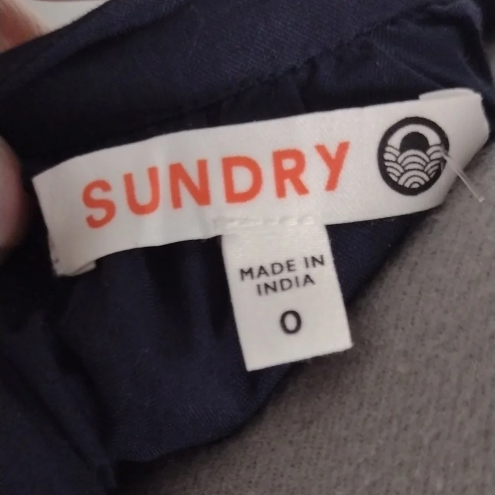 Sundry 100% Cotton Navy Midi Dress with Red and Blue Accents Boho BohemianCasual - Picture 2 of 12